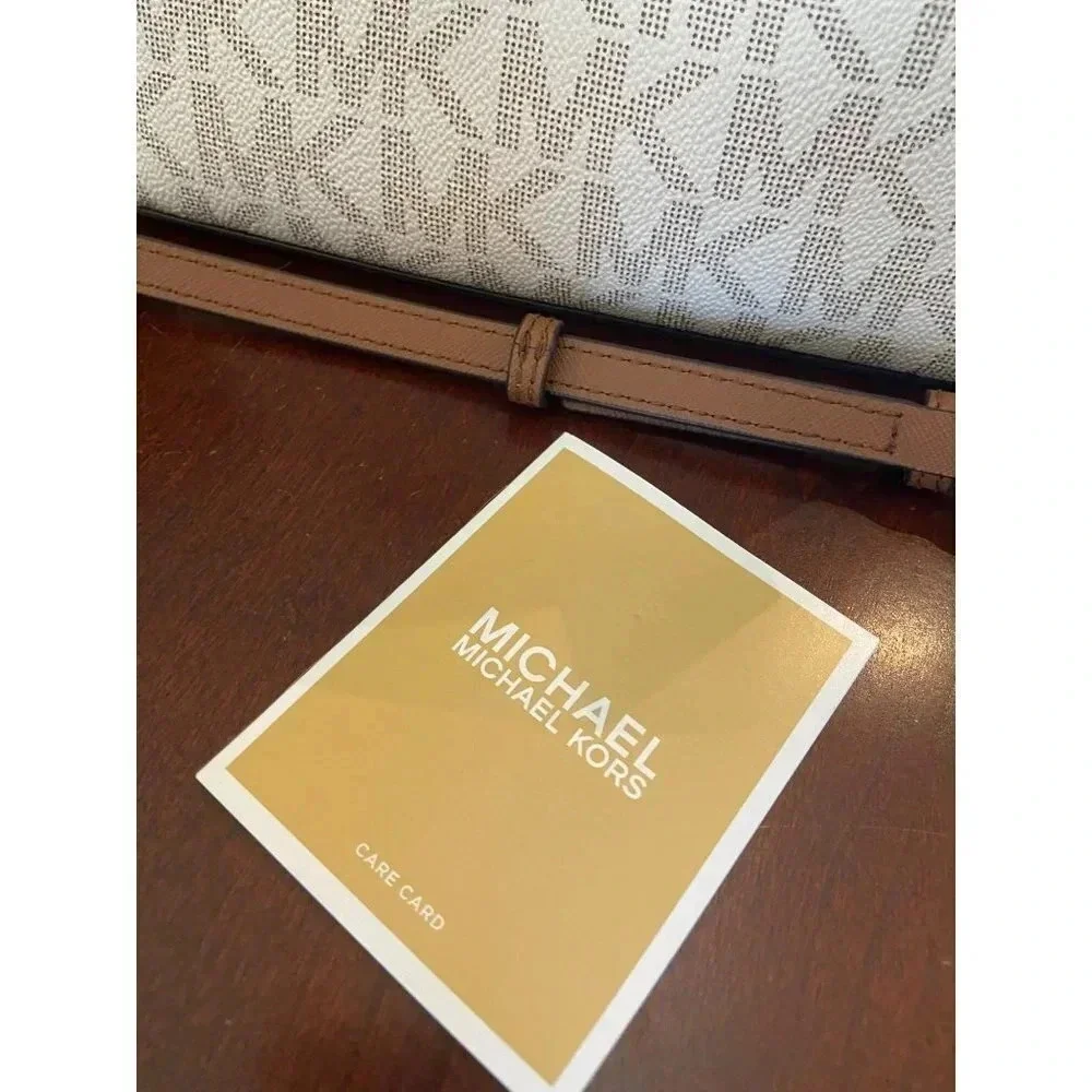 Michael Kors Dome Crossbody Bag Signature Logo Brown Leather Strap Gold Details